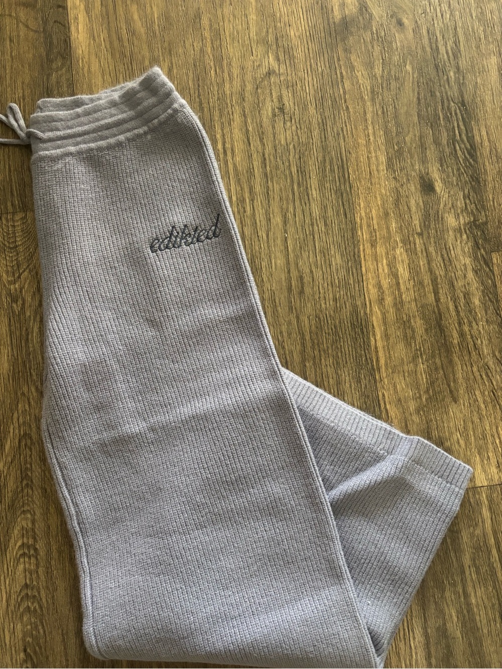 Edikted Light Gray Ribbed Track Joggers